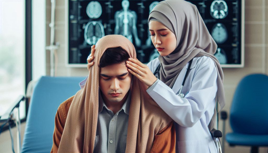 پزشک خانم در حال درمان بیمار مبتلا به میگرن